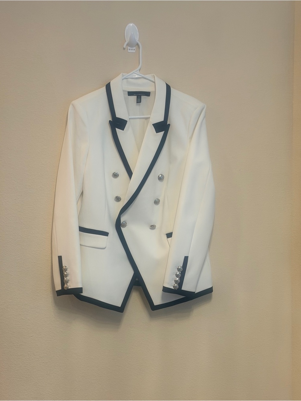 White House Black Market Cream Double-Breasted Blazer with Black Trim size 12 - Picture 11 of 11